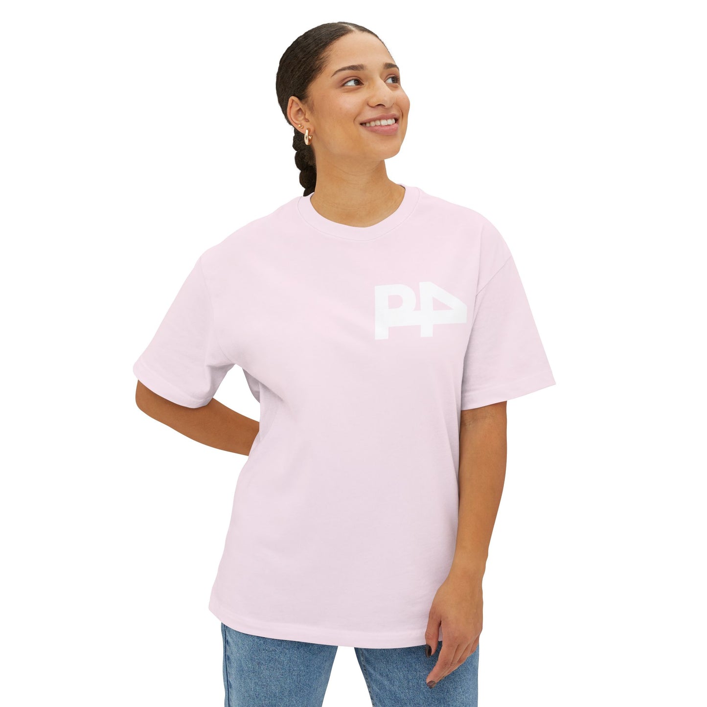 Boxy Tee — Minimal P4 Logo Pastel Pink Oversized T‑Shirt