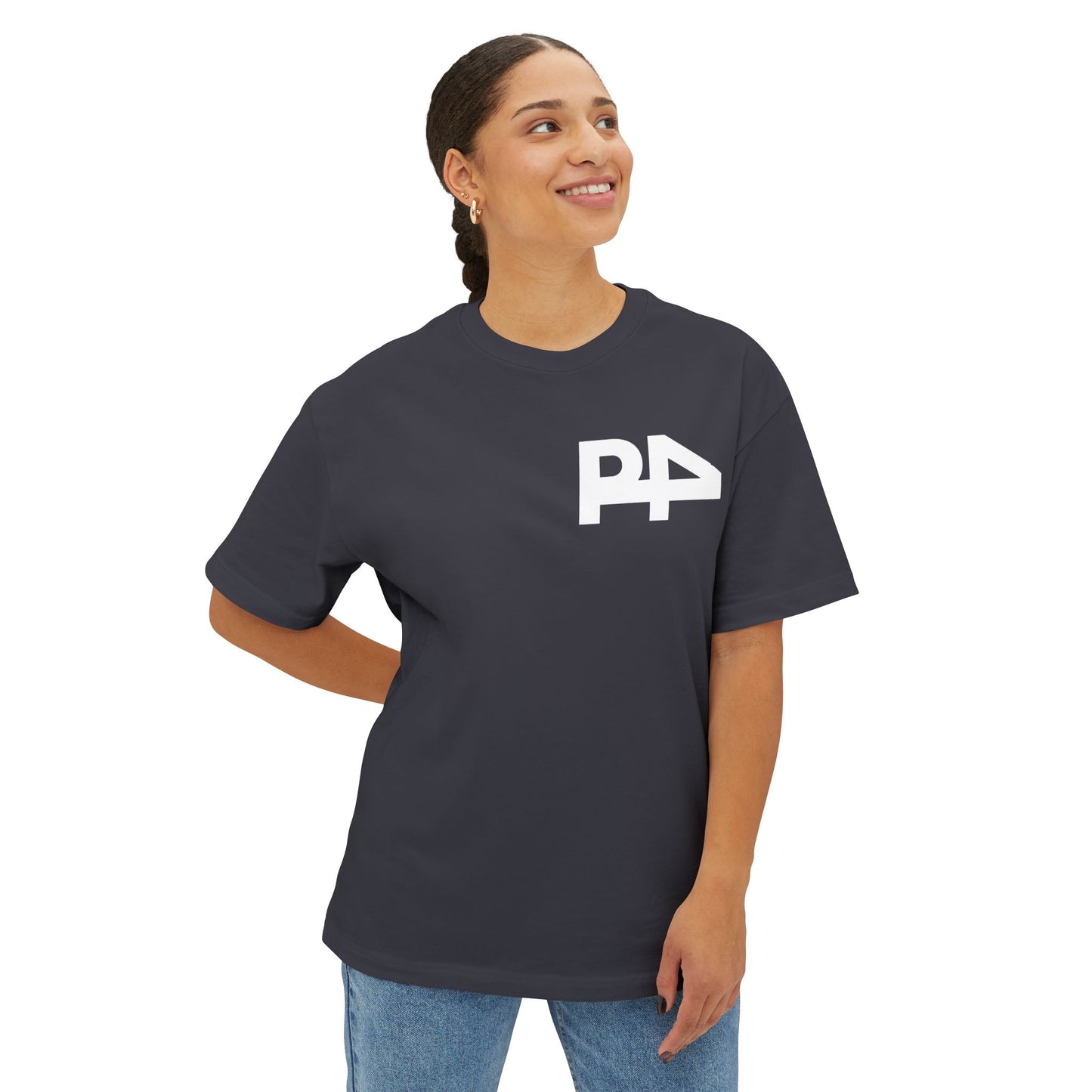 Boxy Tee — Minimal P4 Logo Pastel Pink Oversized T‑Shirt