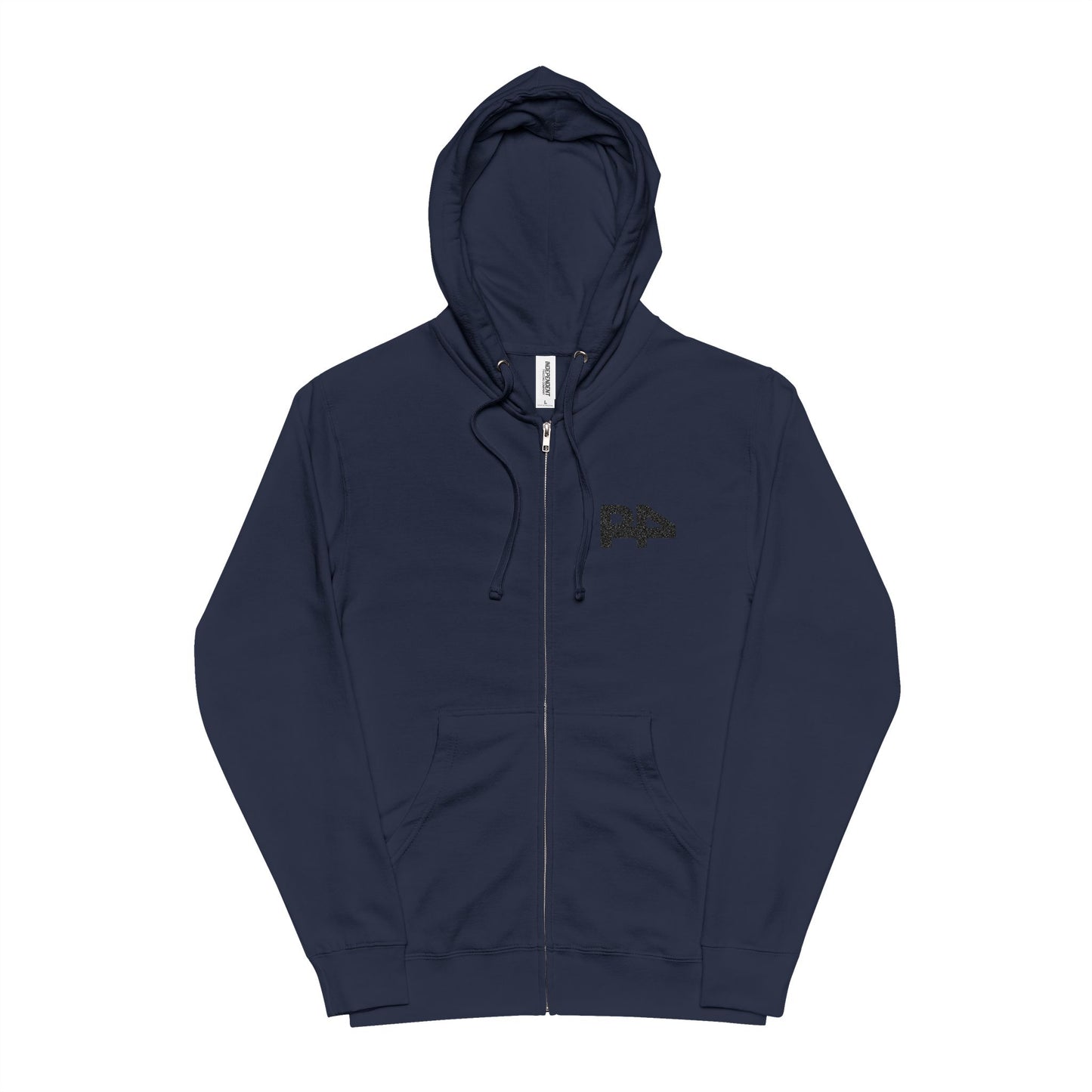 Zip-Up Hoodie — Minimal White Graphic Chest Logo, Cozy Green Fleece