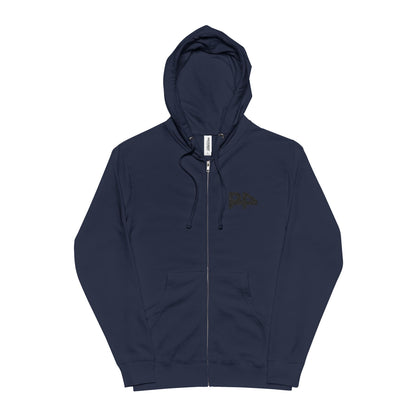 Zip-Up Hoodie — Minimal White Graphic Chest Logo, Cozy Green Fleece